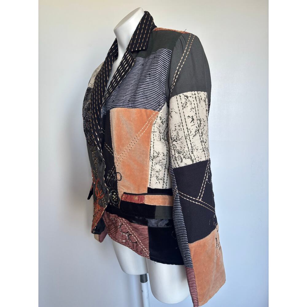 Indigo Moon Patchwork Mixed Media Blazer Size M H… - image 5